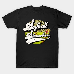 Softball Stepmother Vintage Leopard Softball Family Matching T-Shirt